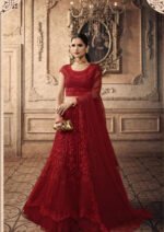 Red Net thread embroidered Lehenga