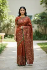 Rust Jute Silk linen saree