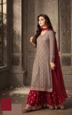 Mauve & Red Georgette Sharara