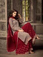 Mauve & Red Georgette Sharara - Image 2
