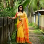 Yellow & Orange Linen cotton saree