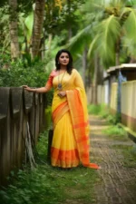 Yellow & Orange Linen cotton saree