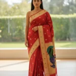 Red Paithani silk saree