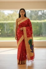 Red Paithani silk saree
