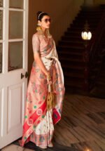 Off White & Red Paithani Silk Saree