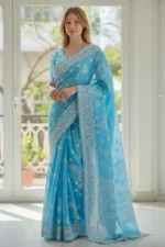 Sky Blue Tepchi Chikankari Saree