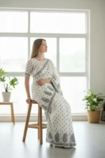 White Chikankari Saree - Image 2