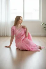 Powder Pink Chikankari Saree - Image 2