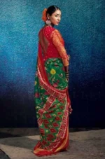 Red & green Patola Silk Saree - Image 2