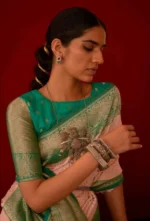 Peach & green georgette silk saree - Image 2