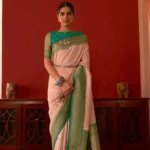Peach & green georgette silk saree