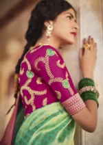 Green And Pink Pure Silk Saree - Image 2