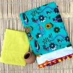 Green and Yellow Mul Cotton saree - Image 3